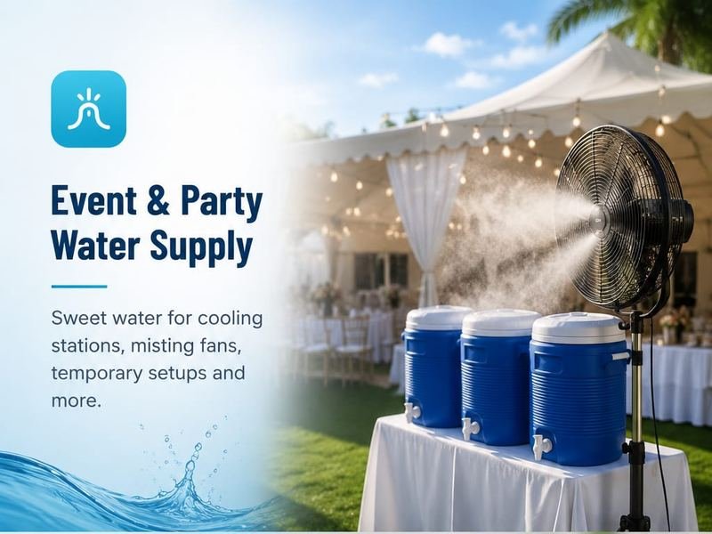 Water coolers and misting fan set up for an outdoor event